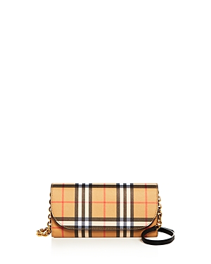 BURBERRY VINTAGE CHECK AND LEATHER WALLET WITH CHAIN,4073220