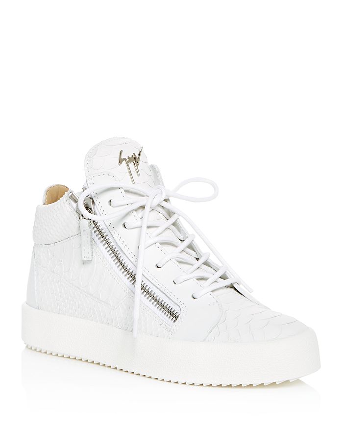 Giuseppe Zanotti Women's May London Snake & Croc Embossed Leather High Top Trainers In Bianco