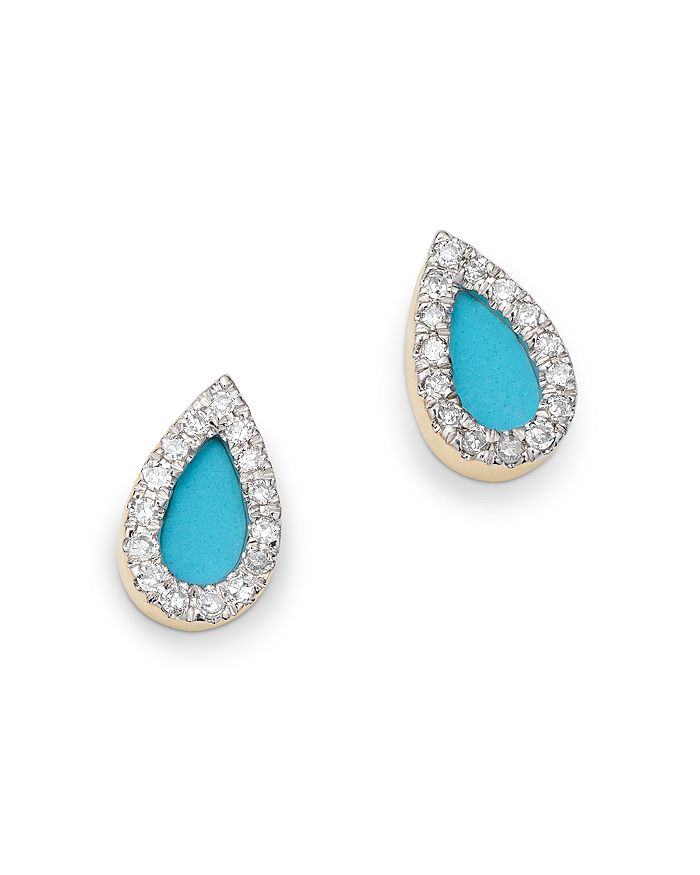 Adina Reyter 14k Yellow Gold Turquoise Or Opal & Diamond Teardrop Stud Earrings In Blue/gold