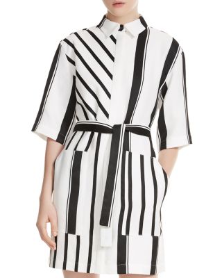 Maje - Ronson Striped Belted Shirt Dress