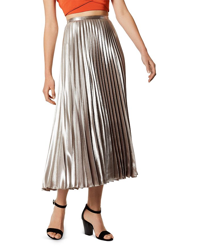 KAREN MILLEN Metallic Pleated Midi Skirt | Bloomingdale's