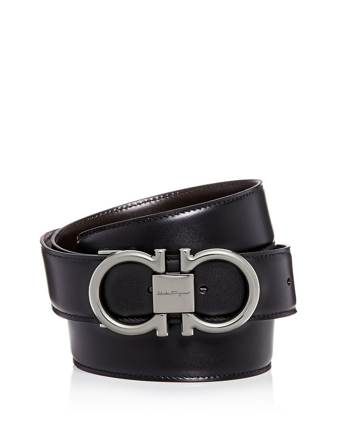 Salvatore Ferragamo Men's Black 100% Leather Buckle Decorated Belt