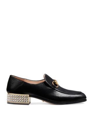 靴 GUCCI Horsebit leather Heel Loafers Gucci Houdan Black Leather Horsebit Platform High Heel
