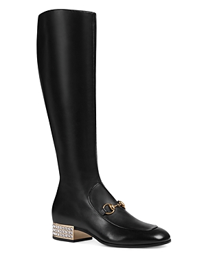 GUCCI Women's Mister Leather & Crystal Heel Tall Boots,525248BKO00