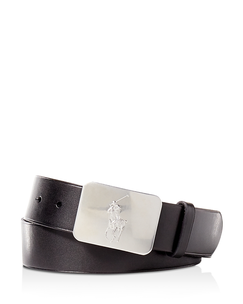 Polo Ralph Lauren Men's Belt, Vacchetta Leather Logo Plaque In Black