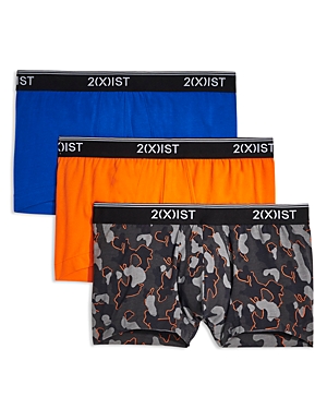 2(x)ist (x)ist Cotton Stretch No-show Trunks, Pack Of 3 In Camo/orange/blue