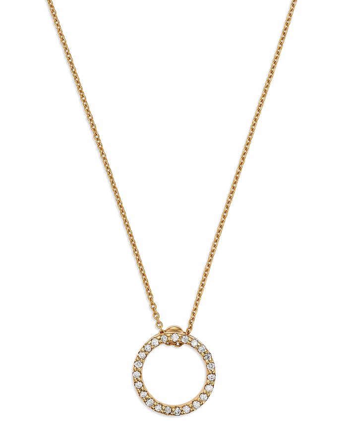 Shop Roberto Coin 18k Yellow Gold Tiny Treasures Extra Small Diamond Circle Pendant Necklace, 16-18 In White/gold