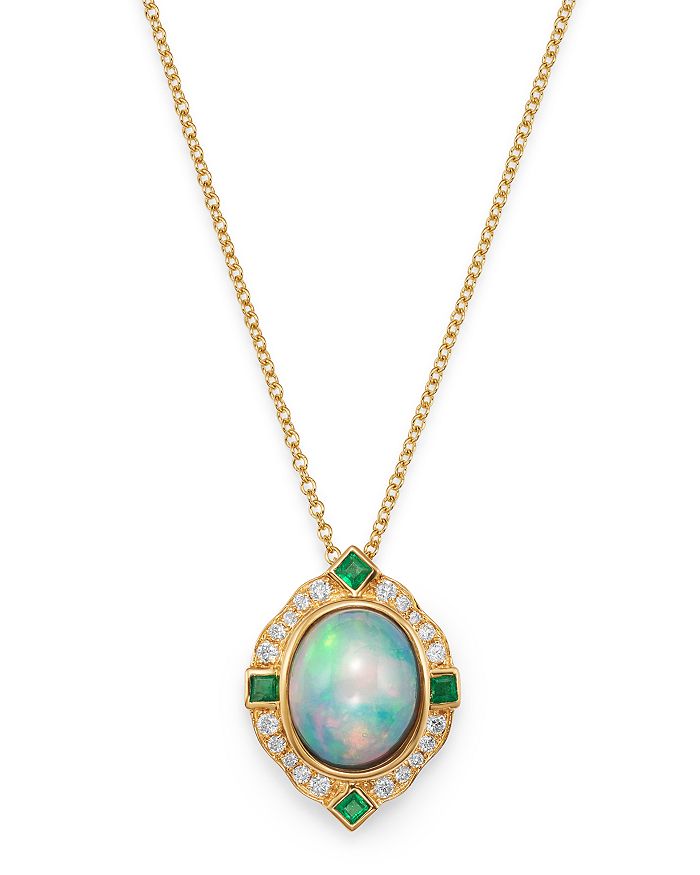 Bloomingdale's Ethiopian Opal, Emerald & Diamond Pendant Necklace In 14k Yellow Gold, 18 - 100% Exclusive In Multi/gold