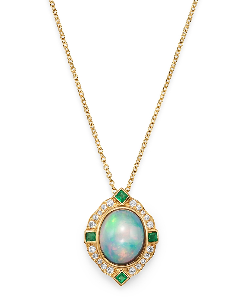 Bloomingdale's Fine Collection Ethiopian Opal, Emerald & Diamond Pendant Necklace in 14K Yellow Gold, 18