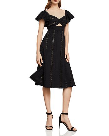 Bcbg Gown Sale BCBGMAXAZRIA Women's Fit And Flare Midi Evening Dress -  Asymmetrical Hem, Spaghetti Straps, 100% Polyester Asymmetric Drape Neck  Gown