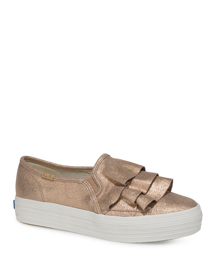 Keds Women s Triple Ruffle Metallic Suede Slip On Sneakers