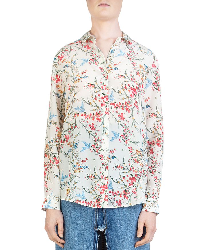 The Kooples White Bird Avian Floral Print Silk Shirt Bloomingdale s