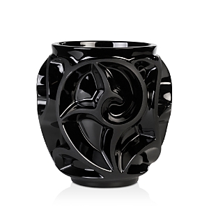 Lalique Tourbillons Small Crystal Vase In Black