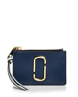 Marc Jacobs Top Zip Leather Multi Card Case In Blue Sea Multi/gold