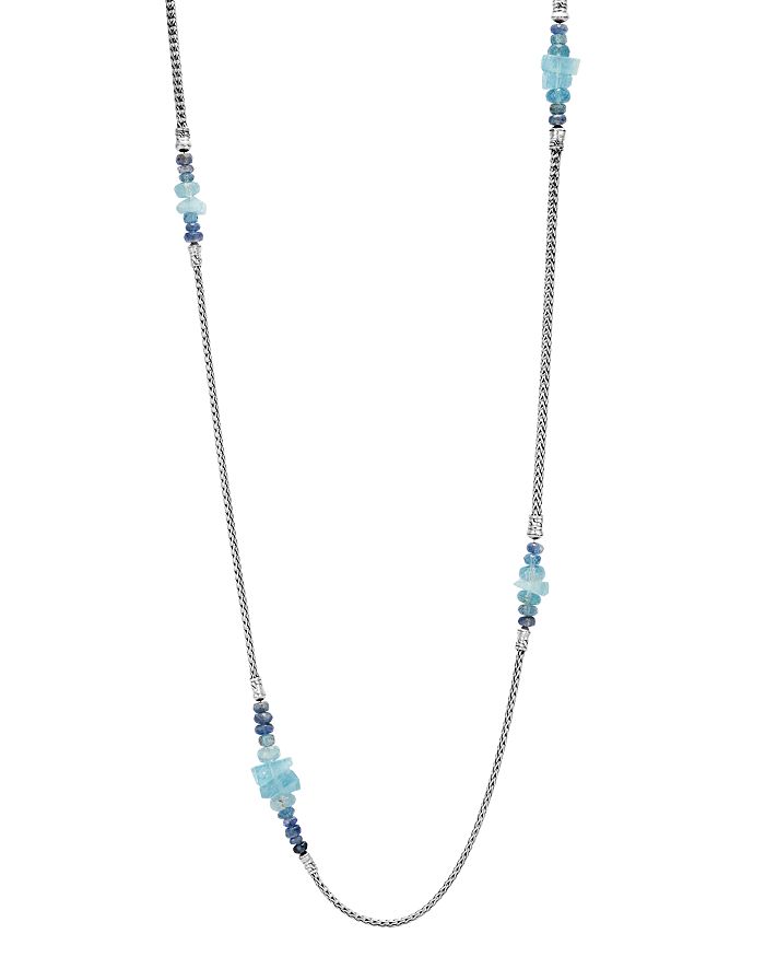 JOHN HARDY STERLING SILVER CLASSIC CHAIN STATION NECKLACE WITH AQUAMARINE & KYANITE, 36,NBS902231AQKNX36