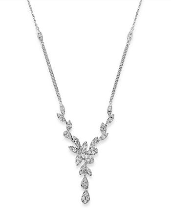 Bloomingdale's Pavé Diamond Leaf Necklace in 14K White Gold, 1.10 ct. t ...