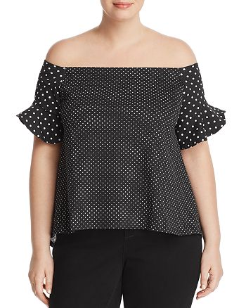Lost Ink Plus Lost Ink Mixed-Print Off-the-Shoulder Cotton Top ...
