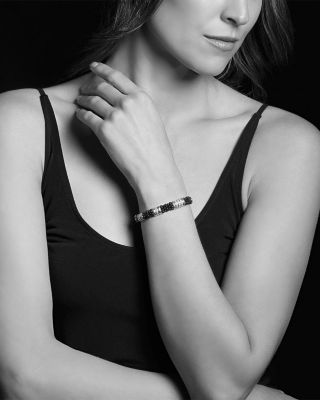 Sterling Silver Black Caviar Diamond & Black Ceramic Station Bracelet