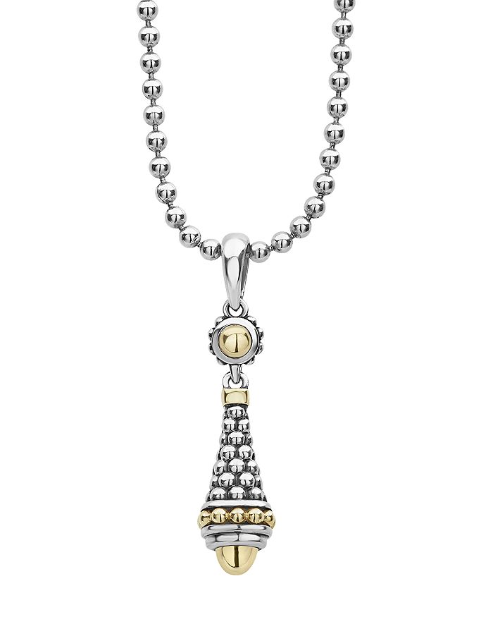 LAGOS 18K YELLOW GOLD & STERLING SILVER SIGNATURE CAVIAR DROP PENDANT ADJUSTABLE NECKLACE, 16-18,04-81087-ML