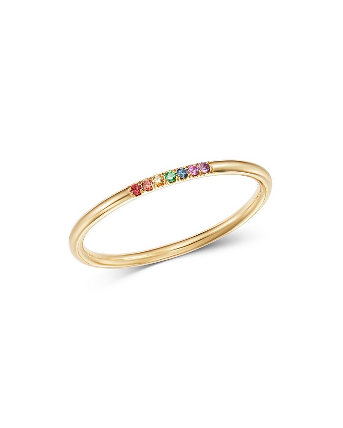 ZOË CHICCO 14K YELLOW GOLD PAVE-SET RAINBOW SAPPHIRE ROUND BAND RING RBR 1 7RS