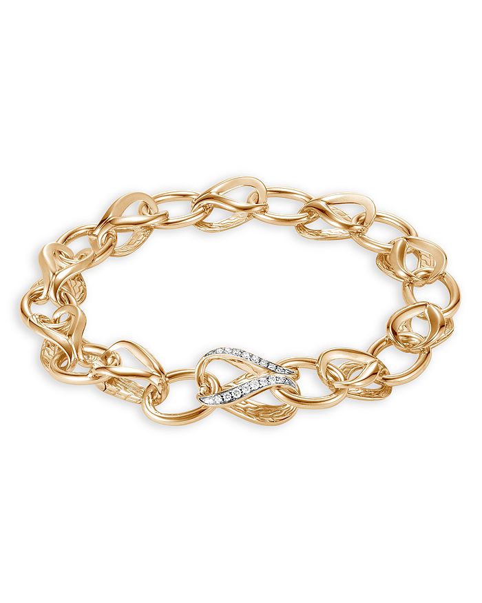 John Hardy 18k Yellow Gold Classic Chain Pave Diamond Link Bracelet, 10mm In White/gold