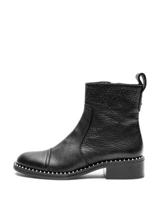 black leather booties low heel
