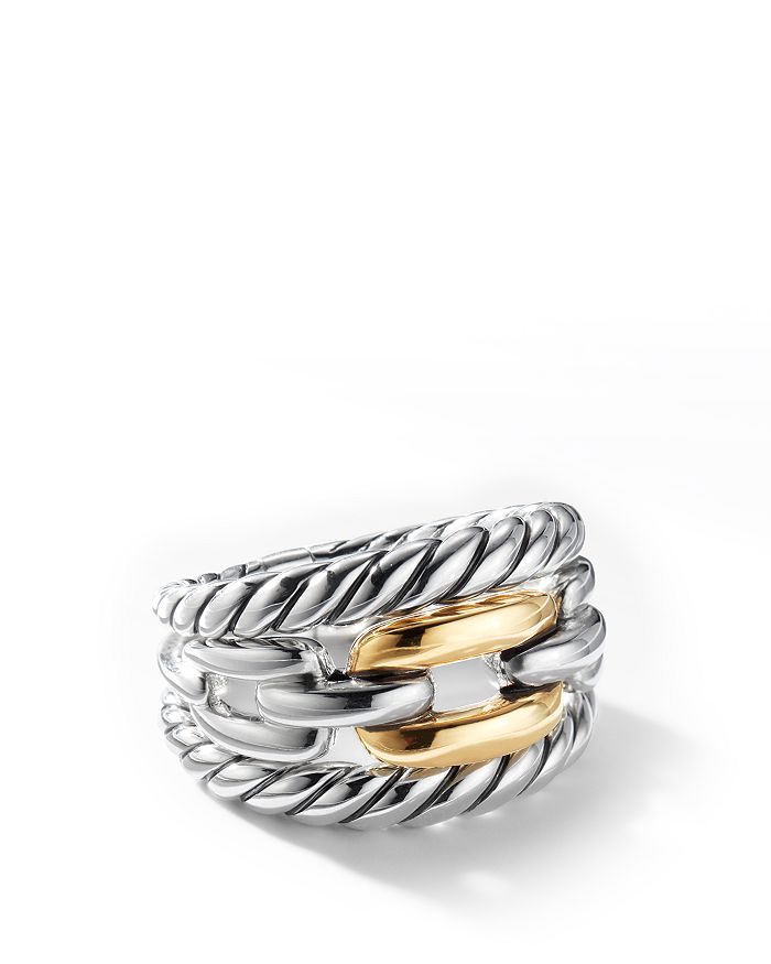DAVID YURMAN WELLESLEY LINK THREE-ROW RING IN STERLING SILVER WITH 18K YELLOW GOLD,R13680 S86
