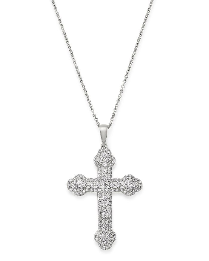 Bloomingdale's Diamond Budded Cross Pendant Necklace In 14k White Gold, 1.50 Ct. T.w. - 100% Exclusive