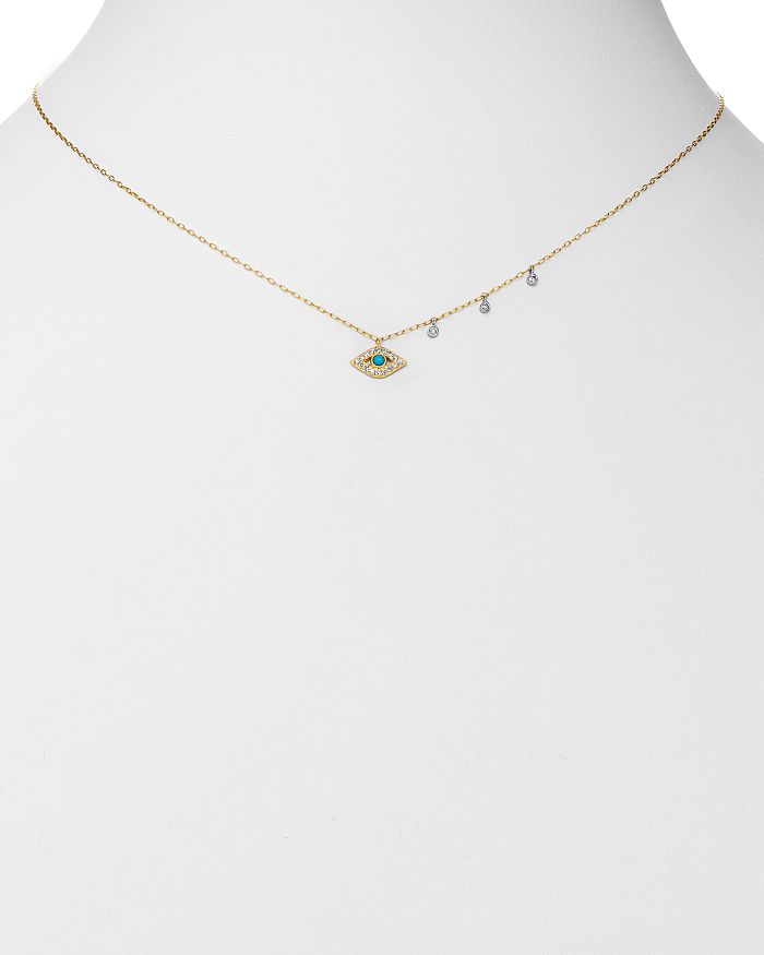 Shop Meira T 14k Yellow Gold & 14k White Gold Diamond & Turquoise Evil Eye Adjustable Pendant Necklace, 18 In Blue/gold