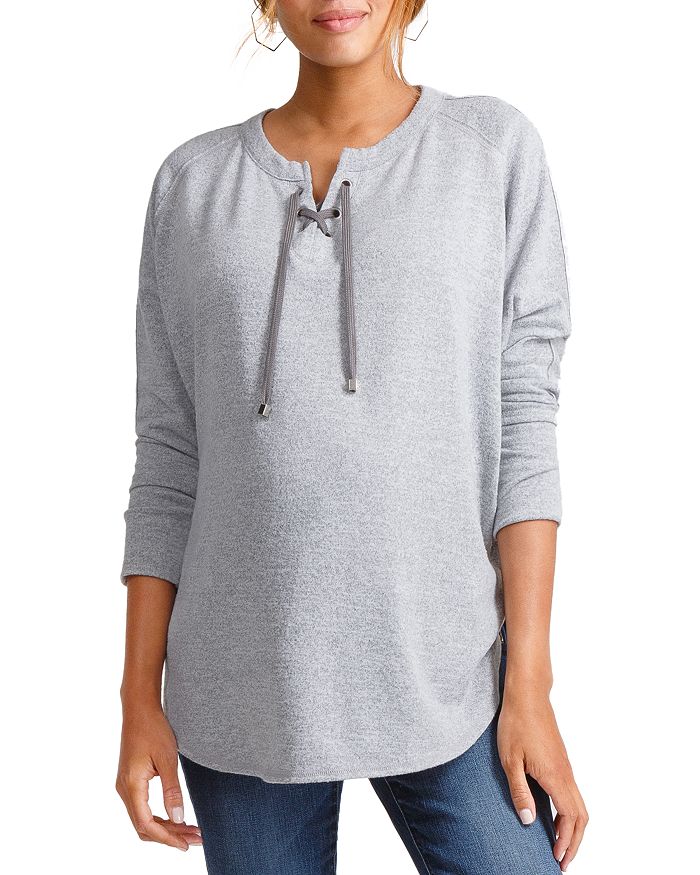 Shop Ingrid & Isabel Maternity Lace-up Cocoon Top In Light Heather