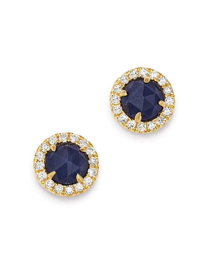 Meira T 14k Yellow Gold Blue Sapphire & Diamond Halo Stud Earrings In Blue/gold