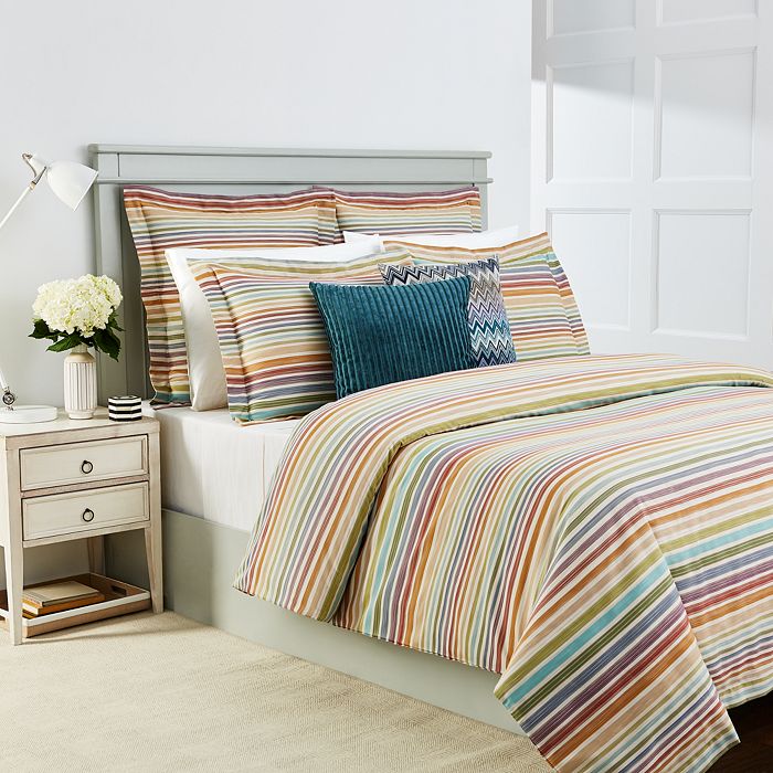 Missoni Ron Queen Duvet Cover Striped Cotton Blue Green Red New