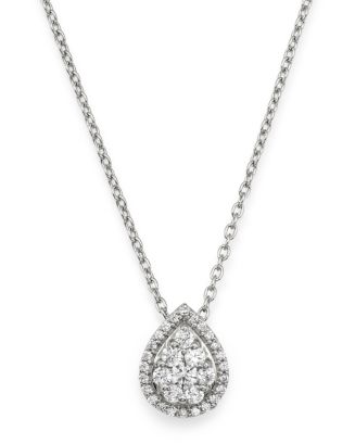 Bloomingdale's Diamond Teardrop Halo Pendant Necklace in 14K White Gold ...