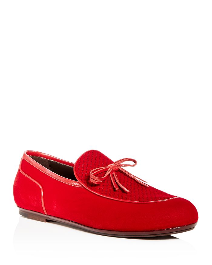 Bottega Veneta Men's Embossed Velvet Apron Toe Loafers In Cardinal Red