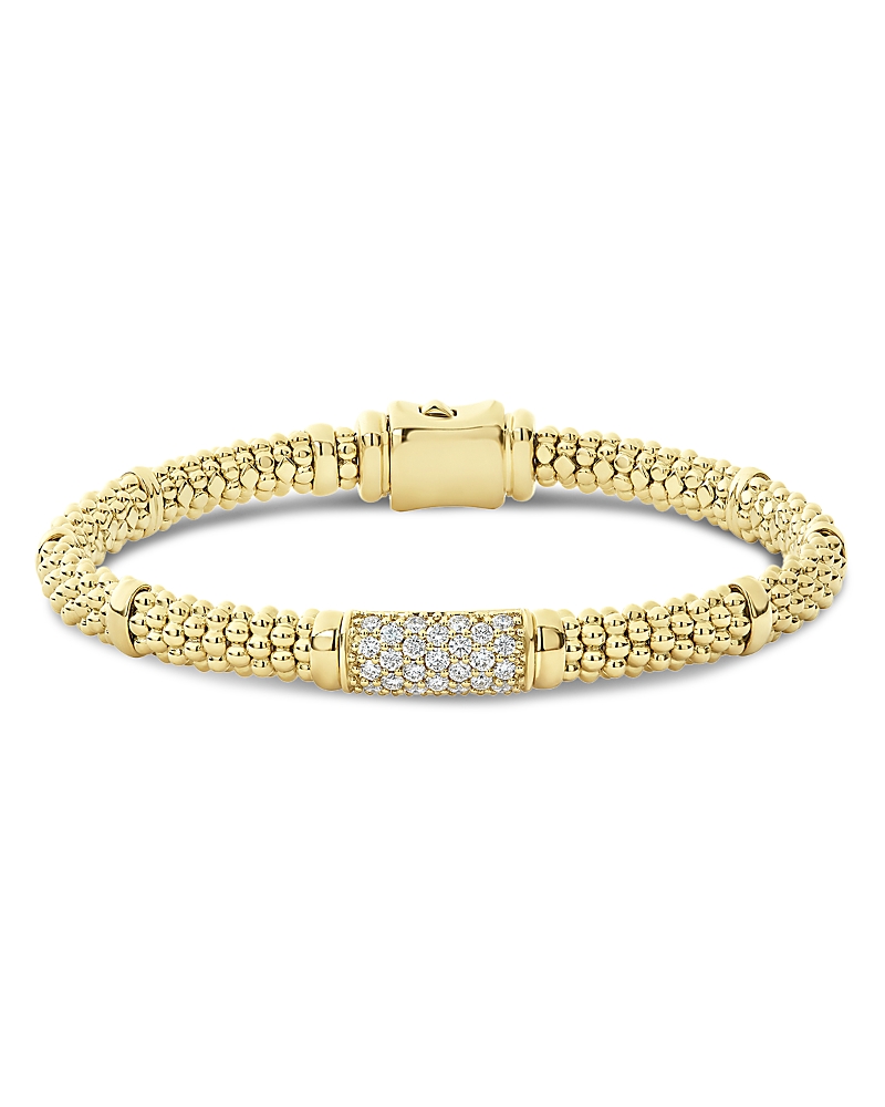 Lagos 18k Yellow Gold Caviar Small Diamond Slim Station Bracelet In White/gold