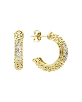 LAGOS 18K Yellow Gold Caviar Gold Pavé Diamond Hoop Earrings ...