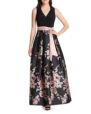 Eliza J FLORAL BELTED BALL GOWN