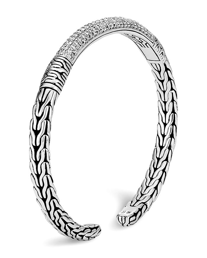 John Hardy Sterling Silver Classic Chain Pave Diamond Flex Cuff In White/silver