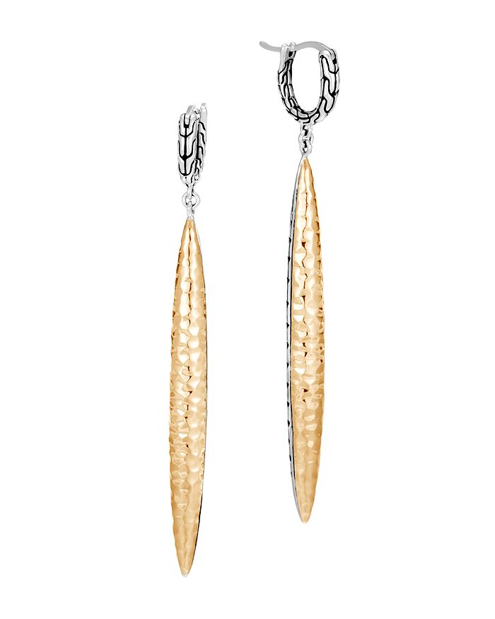 JOHN HARDY STERLING SILVER & 18K BONDED YELLOW GOLD CLASSIC CHAIN HAMMERED DROP EARRINGS,EZ90260