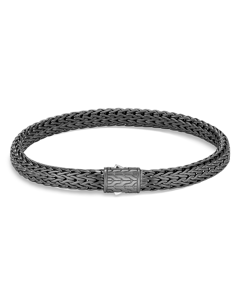 John Hardy Sterling Silver Classic Chain Matte Black Rhodium Flat Chain Bracelet In Black
