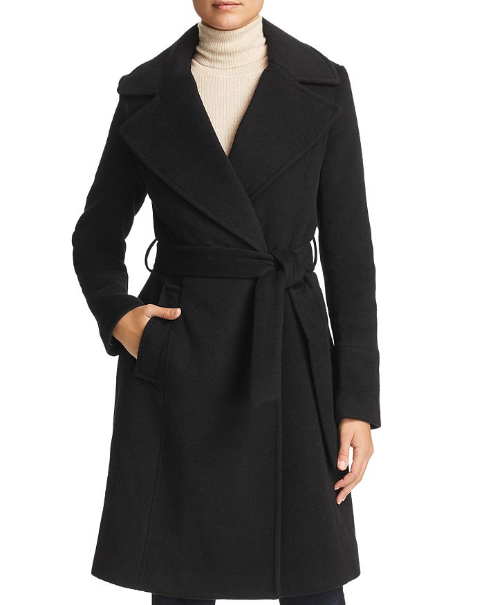 Calvin Klein Notched Collar Wrap Coat In Black | ModeSens
