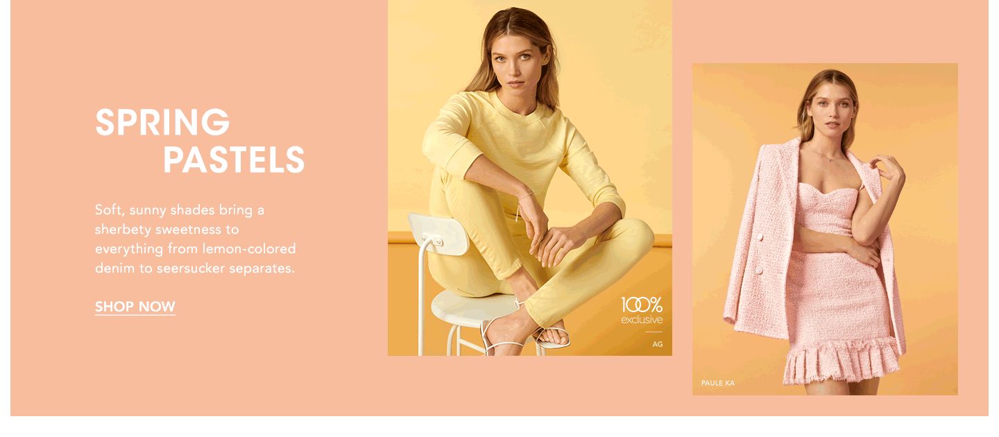 Spring Pastels. Soft, sunny shades bring a sherbet sweetness to everything from lemon-colored denim to seersucker separates.