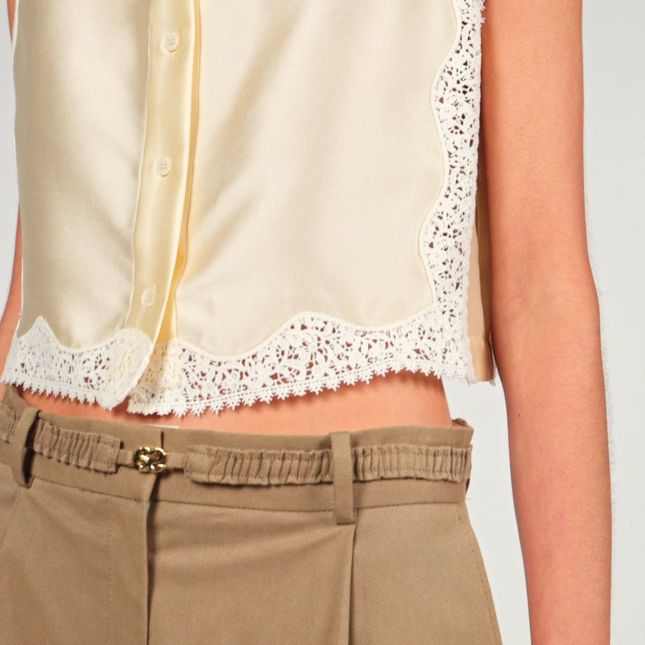 Sandro Marielle Cropped Shirt with Lace Details | Bloomingdale's Women