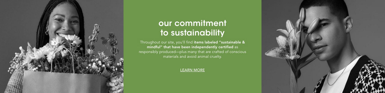 2 black and white photos, 1st of female model smiling while holding a paper bag with wildflowers and 2nd of male model looking forward with two open stargazer lilies and 2 closed flower buds of the same stargazer lily stem.