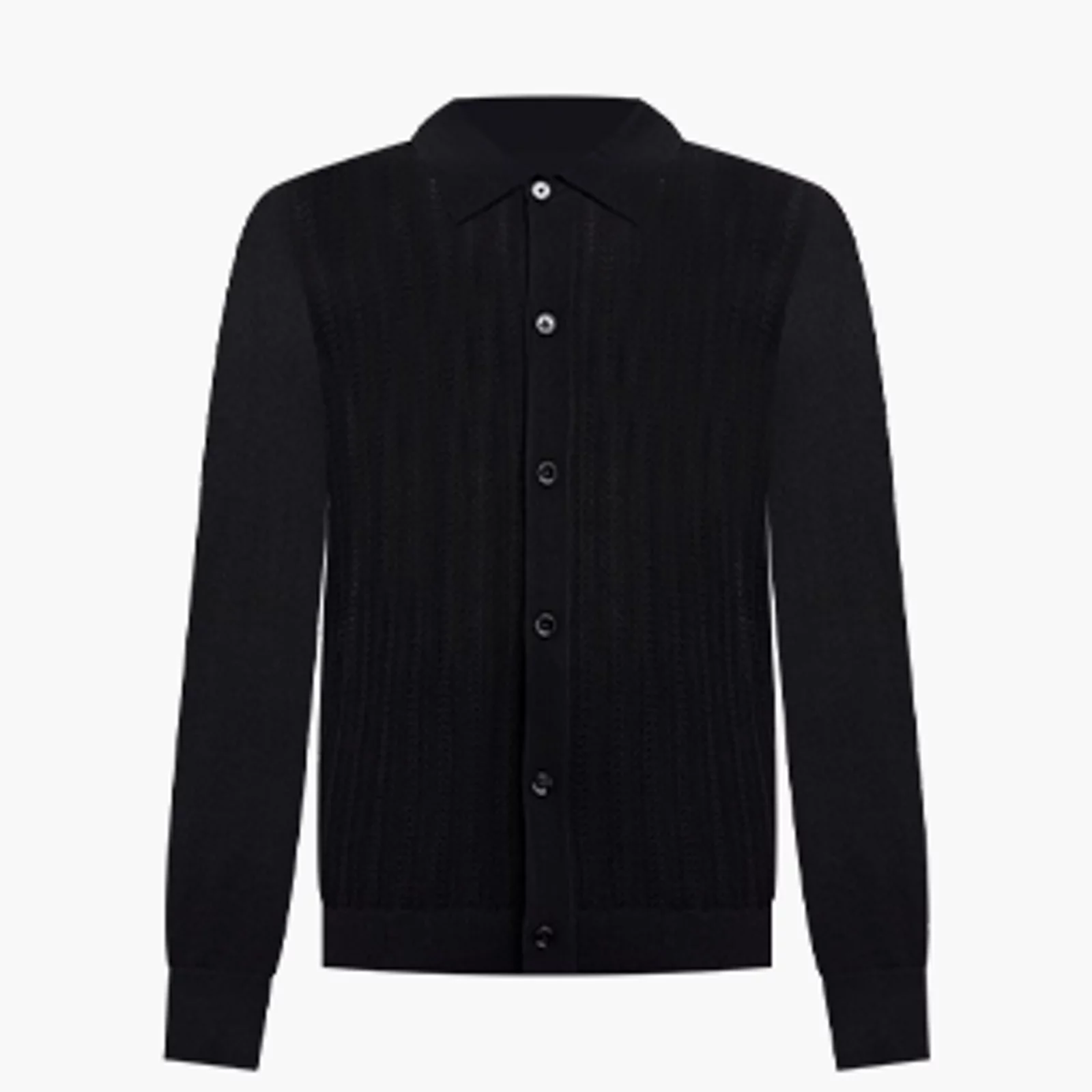 1 photo of mens black button up shirt.