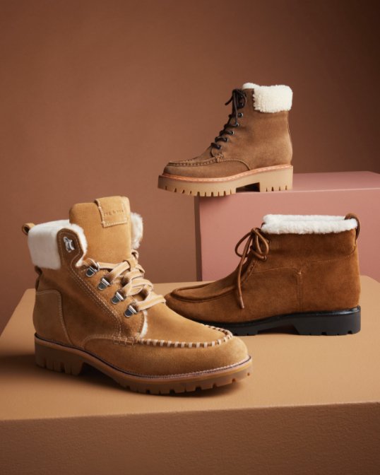 3 brown suede boots.