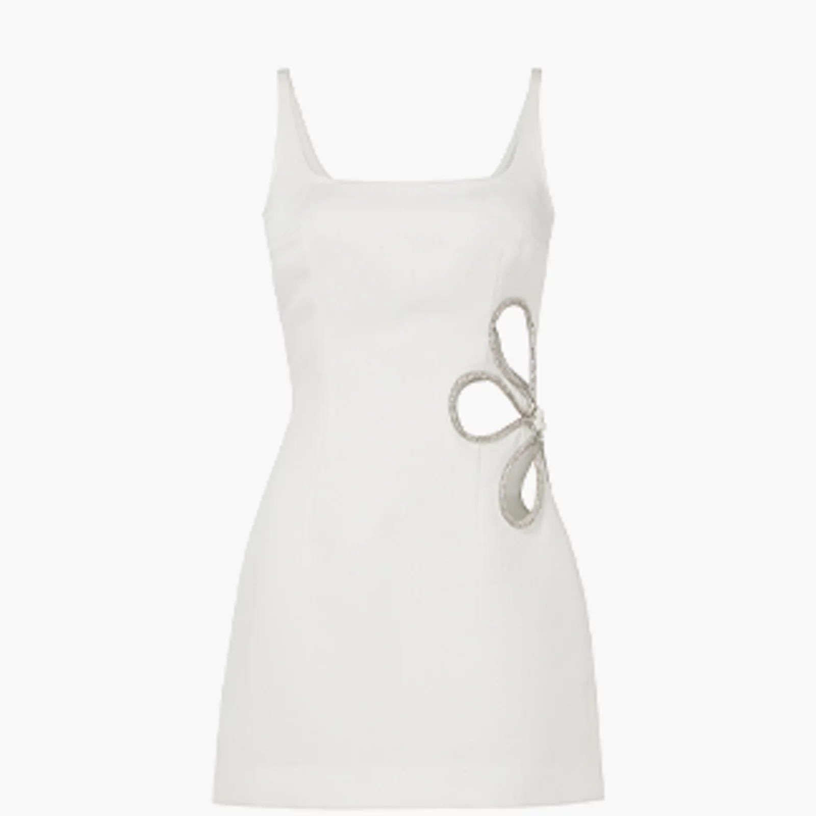 1 photo of silver sequin mini dress with straps.