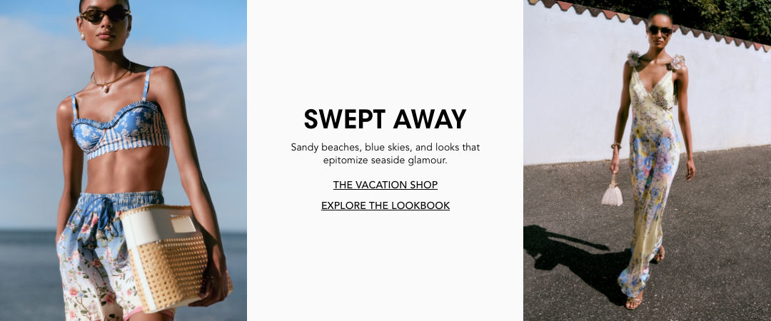 Swept away. Sandy beaches, blue skies, and looks that epitomize seaside glamour.