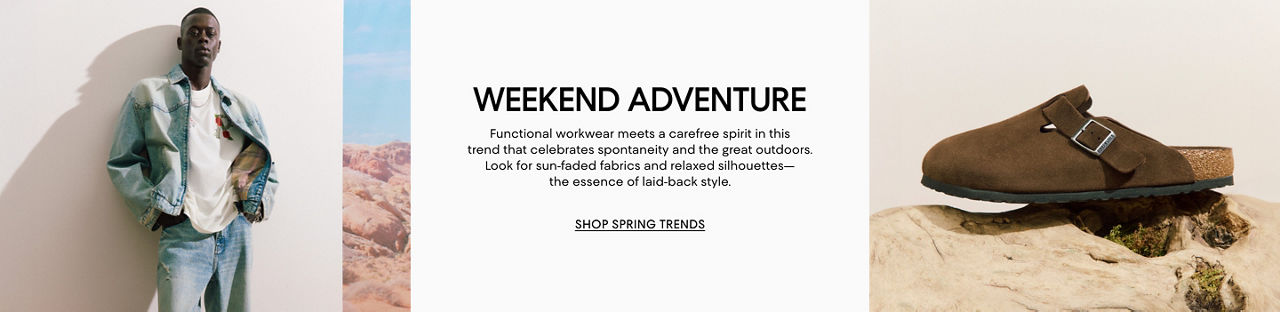Weekend adventure. Functional workwear meets a carefree spirit in this trend that celebrates spontaneity and the great outdoors.