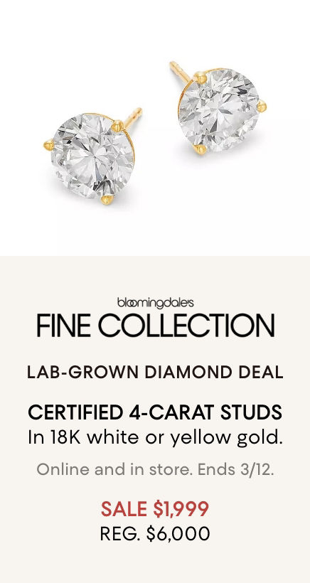 Ends 3/12! 4 tcw Lab-Grown Diamond Studs: $1,999 (REG. $6K)